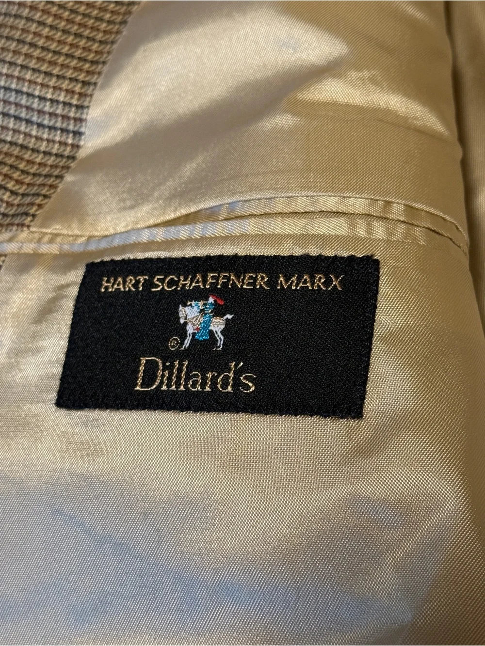 Hart Schaffner Marx 46L Houndstooth Blazer Tan Brown Made USA Dillard’s